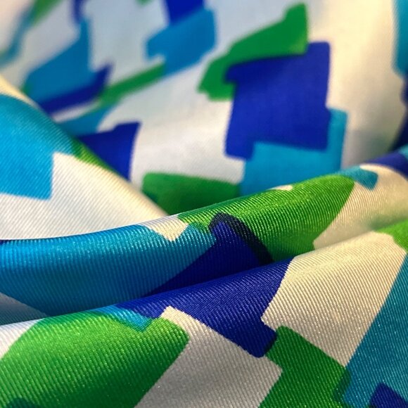 Echo Silk Scarf Square | Retro Style Bandana Scarf | Aqua Monochromatic - Picture 7 of 10